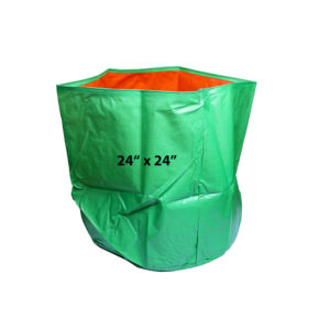 Large 24x24 HDPE Grow Bags for Fruit Plants showing green and orange layers for terrace gardening.