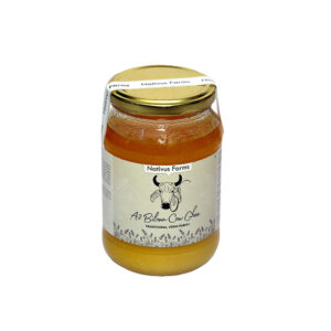Traditional A2 Vedic Bilona Cow Ghee in a glass jar by Nativus Farms.