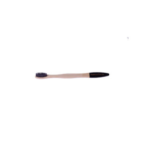 Adult bamboo toothbrush with grey charcoal bristles on a white background.