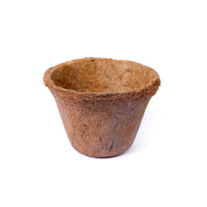A 6-inch biodegradable Coir Pot from Nativus Farms showing natural coconut fiber texture