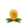 A basket of large, golden-yellow Himayat Mangoes ripened naturally in straw grass.