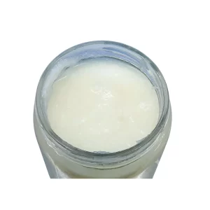 Top close-up view showing the natural granular texture and white purity of Nativus Farms A2 Buffalo Desi Ghee bilona method