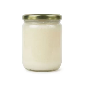 Nativus Farms A2 Buffalo Desi Ghee 500ml glass jar displaying granular white texture made in Rann of Kutch